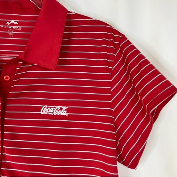 Coca Cola Red Stripe Polo Shirt Short Sleeve Logo Polyester Womens Large - Picture 2 of 5